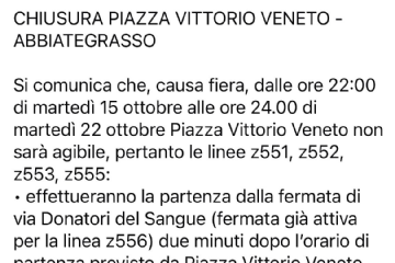 Variazione temporanea corse STAV per chiusura Piazza Vittorio Veneto - Abbiategrasso